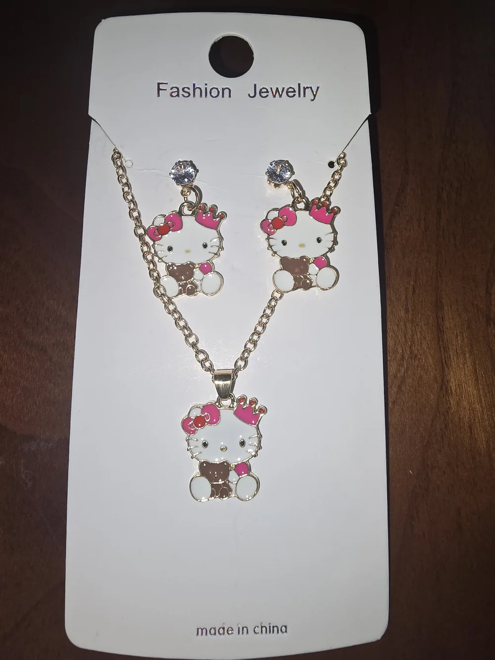 Hello Kitty Kids Pink 💗 & White Necklace and Earring Set, New!